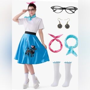 Women’s 6Pc Outfit Poodle Skirt 50s Costume Cosplay Sz M